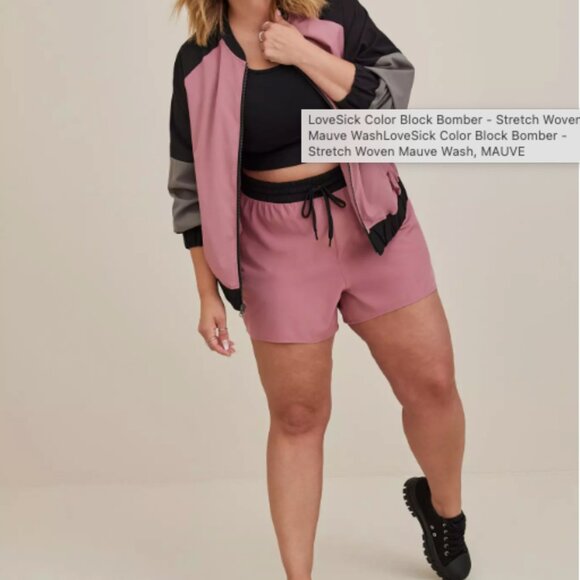 Mauve Color Block Bomber Jacket and Shorts - Picture 6 of 10